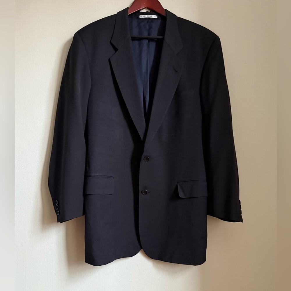 Hugo Boss Blazer Made in USA 100% Wool Men’s Size 42L Black Vintage Classic Fit